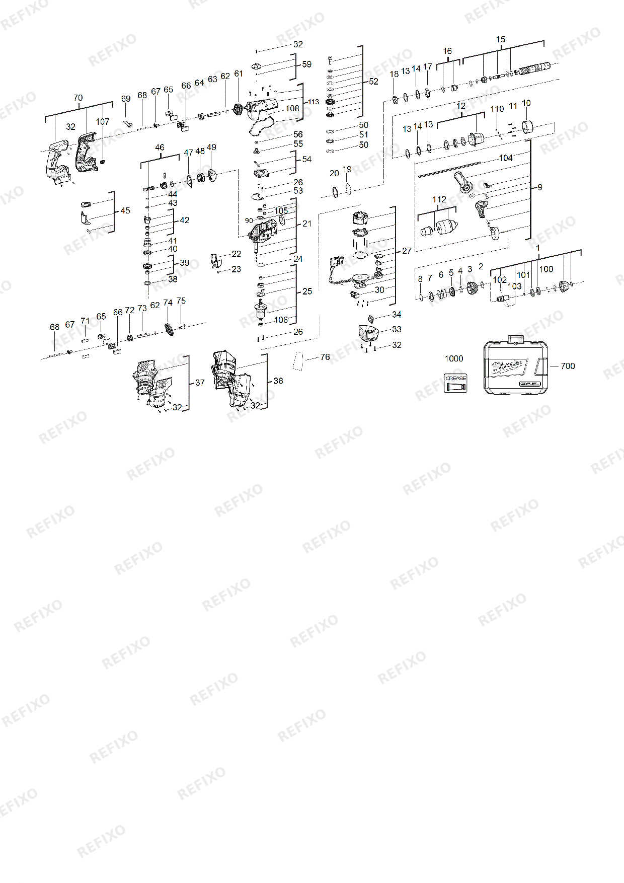 MILWAUKEE M18CHPX 0 4933446830 4000446831 — схема запчастей