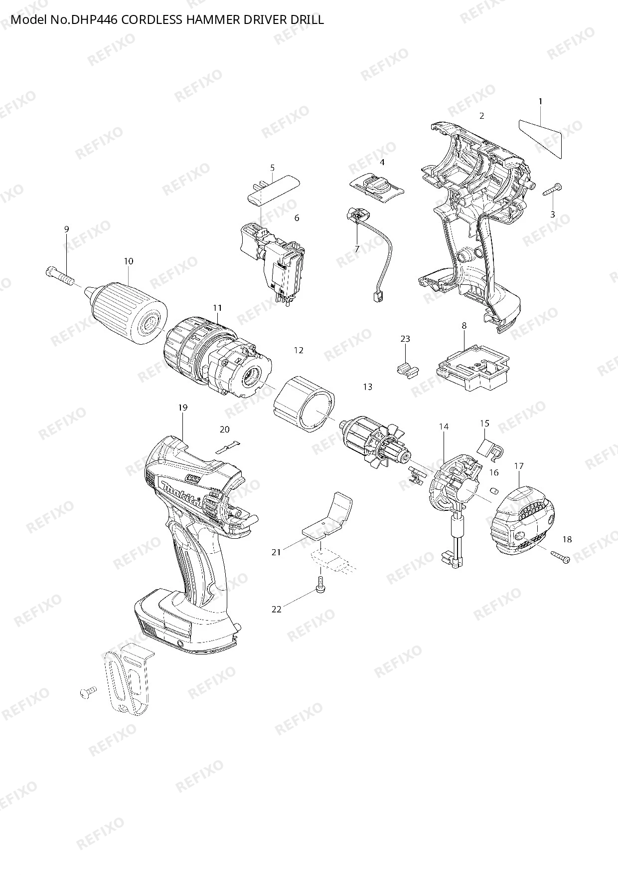 MAKITA DHP446 — схема запчастей