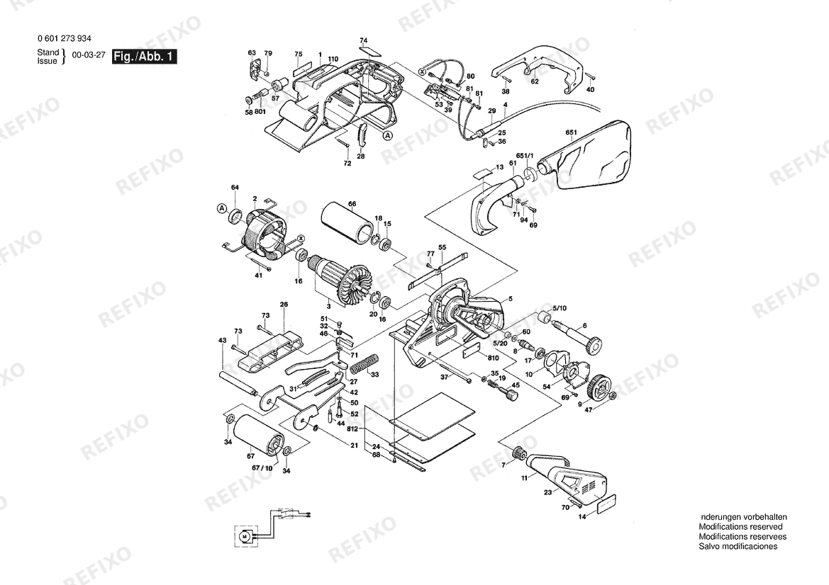 Bosch Ленточная шлифмашина 1272D | 115 V (0 601 272 934) — схема запчастей