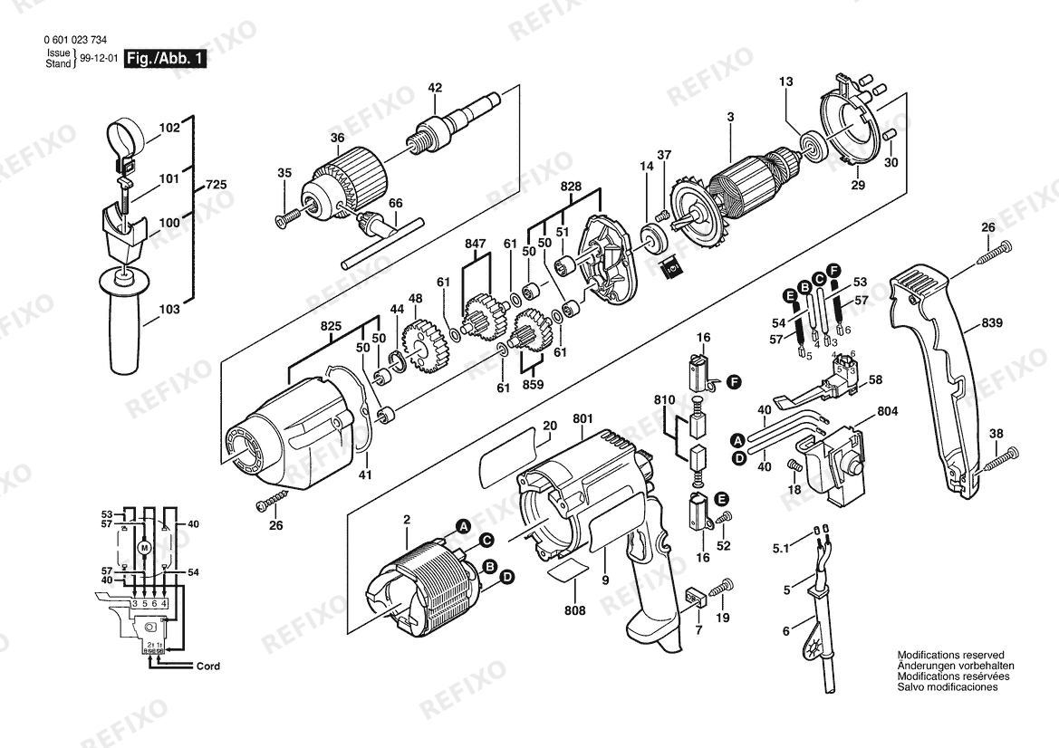 Bosch Дрель 1023VSR | 120 V | 061 - US (0 601 023 739) — схема запчастей
