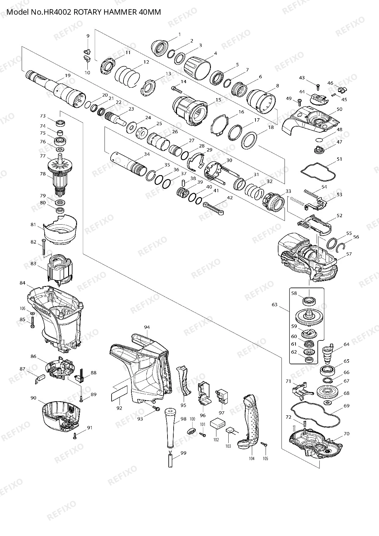 MAKITA HR4002 — схема запчастей
