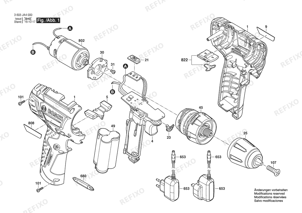 Bosch Аккумуляторный шуруповёрт PSR 10,8 LI-2 | 10.8 V | 001 - EU (3 603 JA4 000) — схема запчастей
