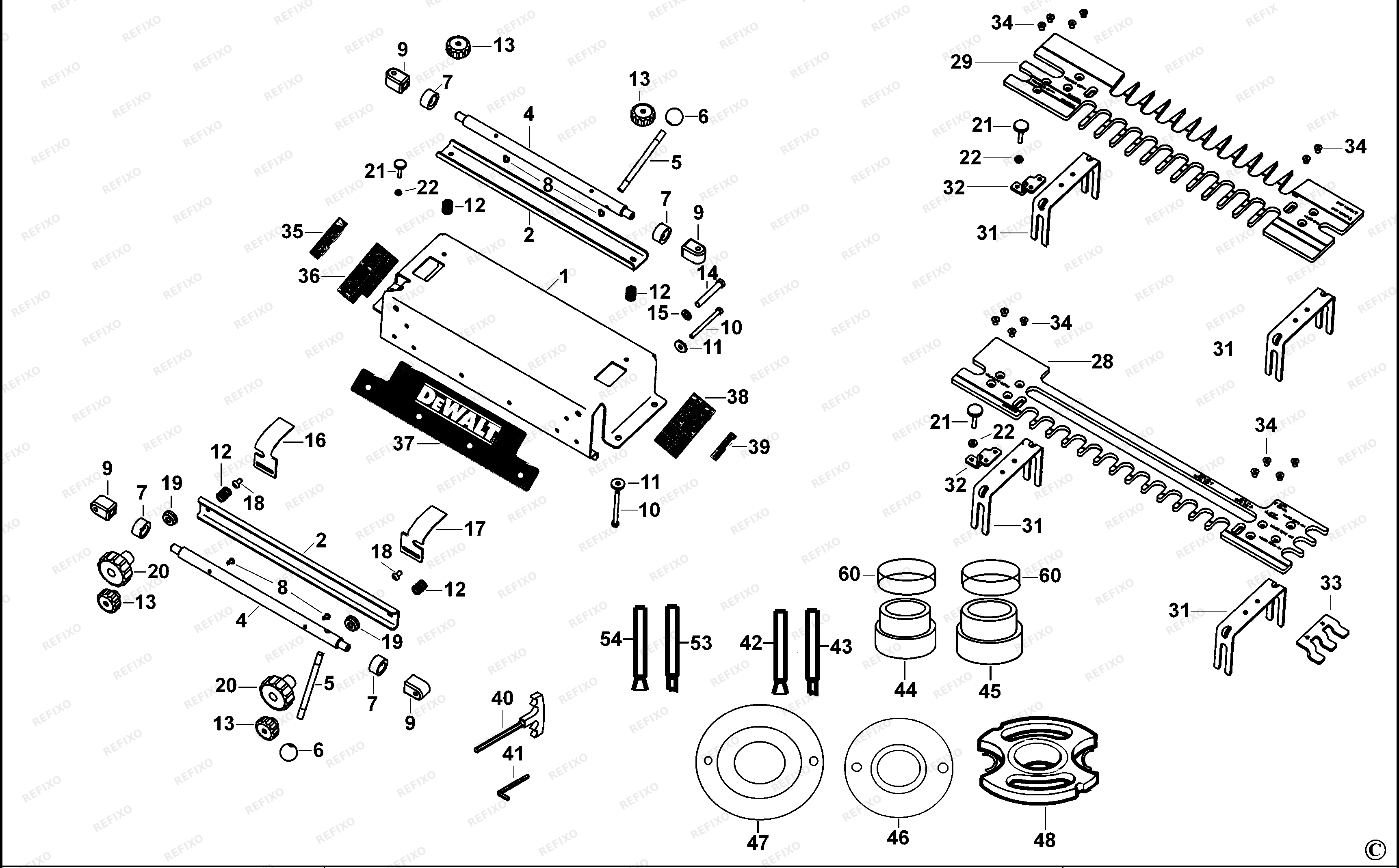 DeWalt ШИПОРЕЗНОЕ ПРИСПОСОБЛЕНИЕ DE6212 — схема запчастей