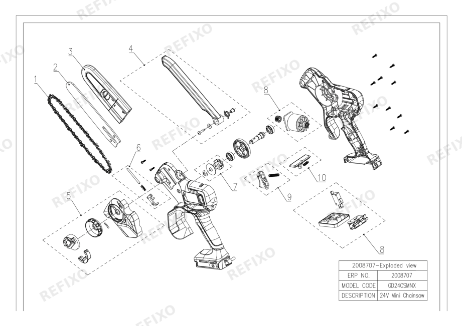 Greenworks 2008707-GD24CSMNX- Exploded wiew — схема запчастей