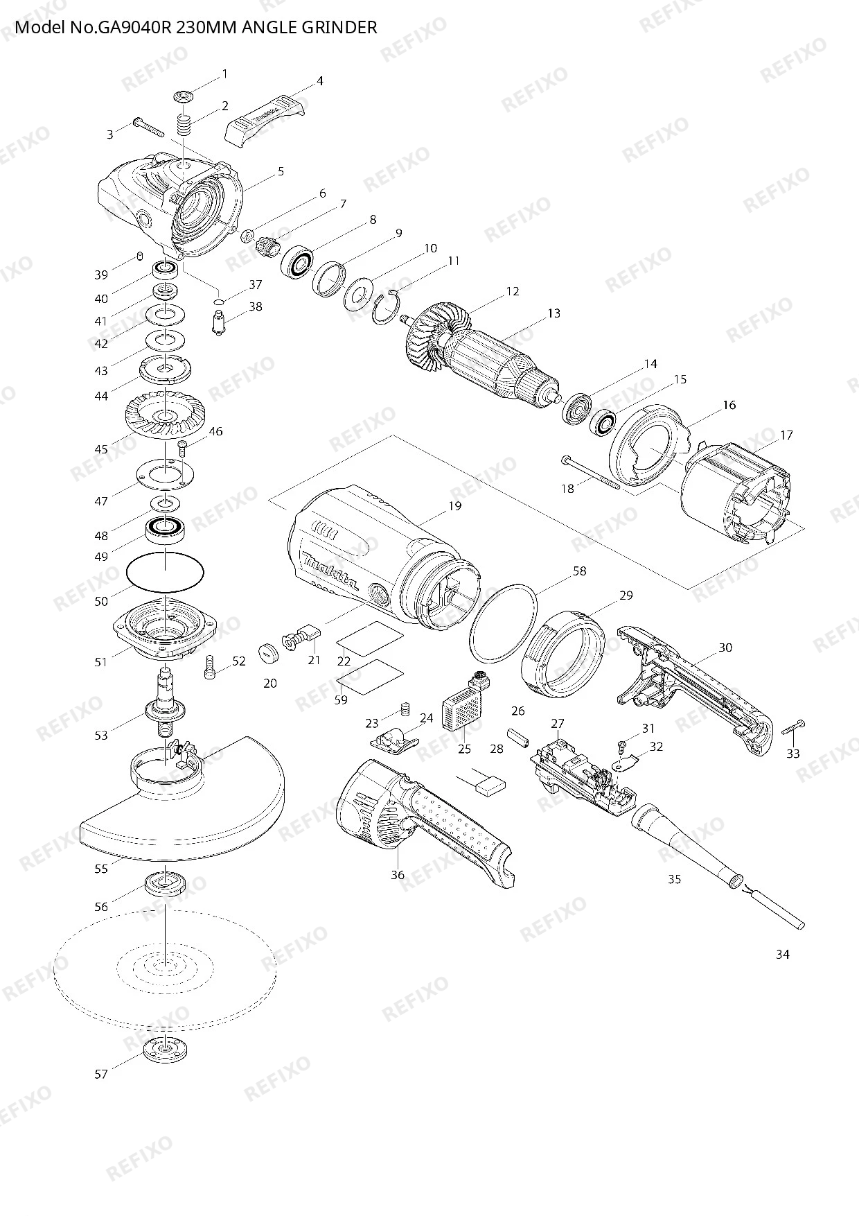 MAKITA GA9040R — схема запчастей