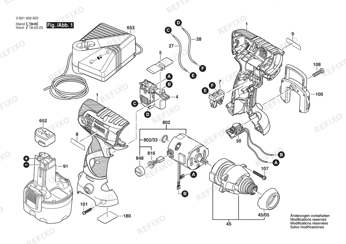 Bosch Schlagschrauber 23609 | 9.6 V | 061 - US (0 601 909 622) — схема запчастей