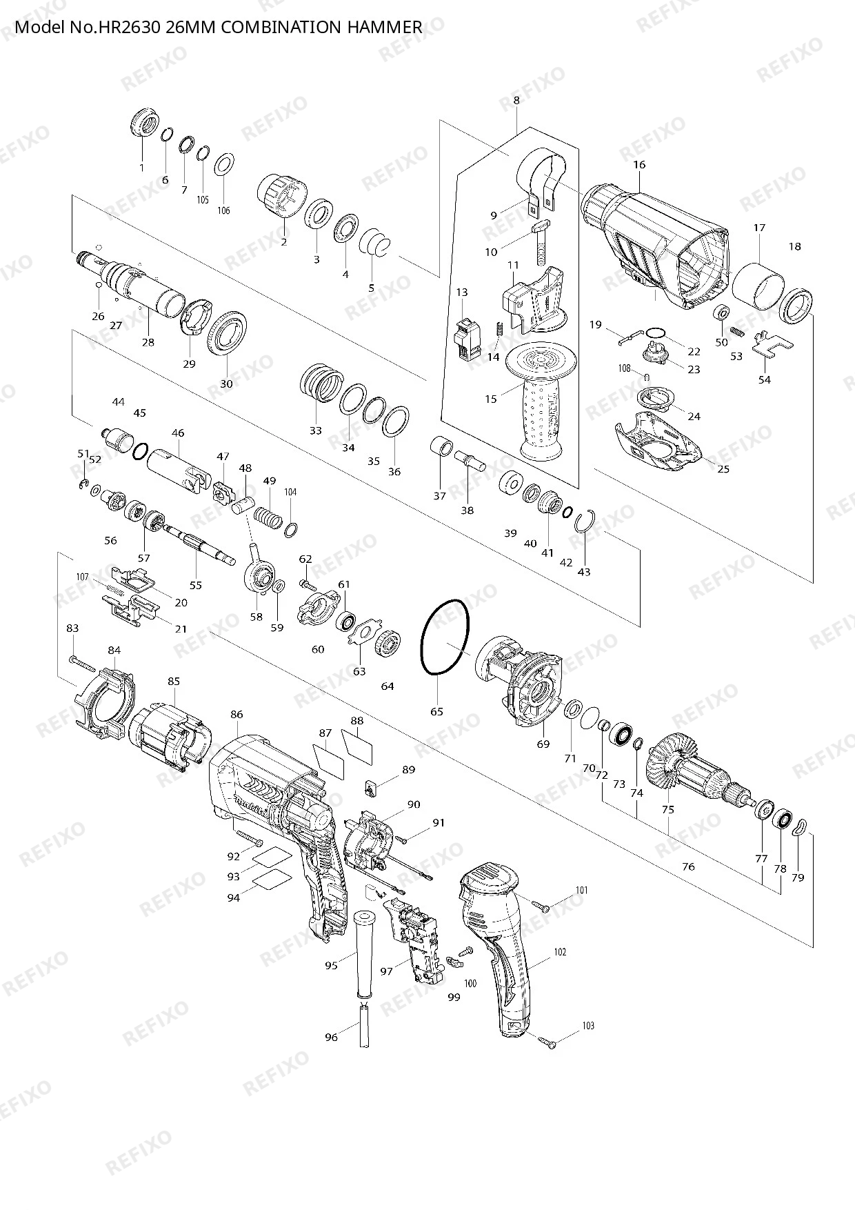 MAKITA HR2630 — схема запчастей