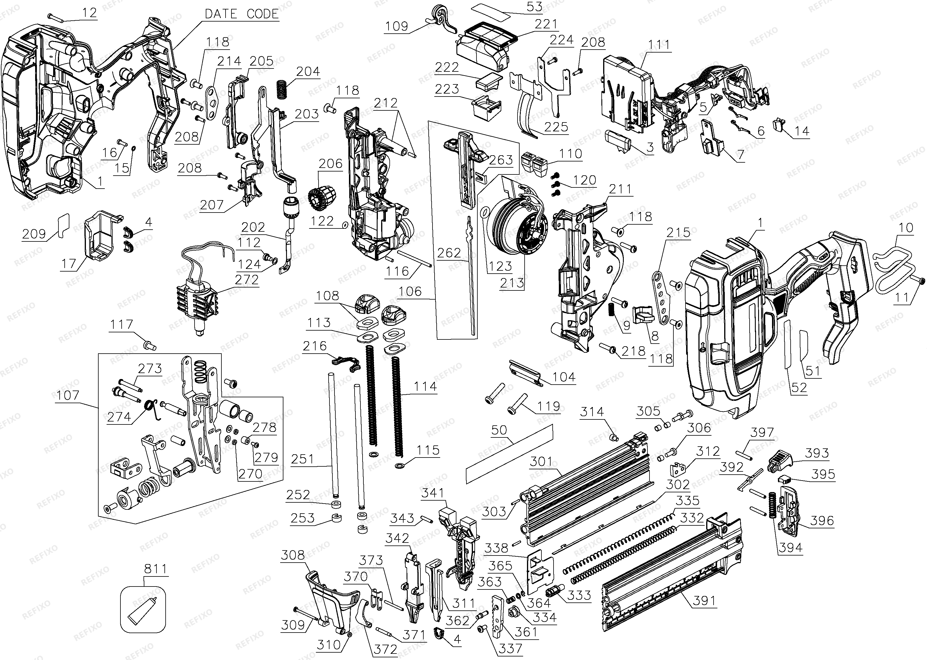DeWalt 18V 18GA BRAD NAILER DCN680N — схема запчастей