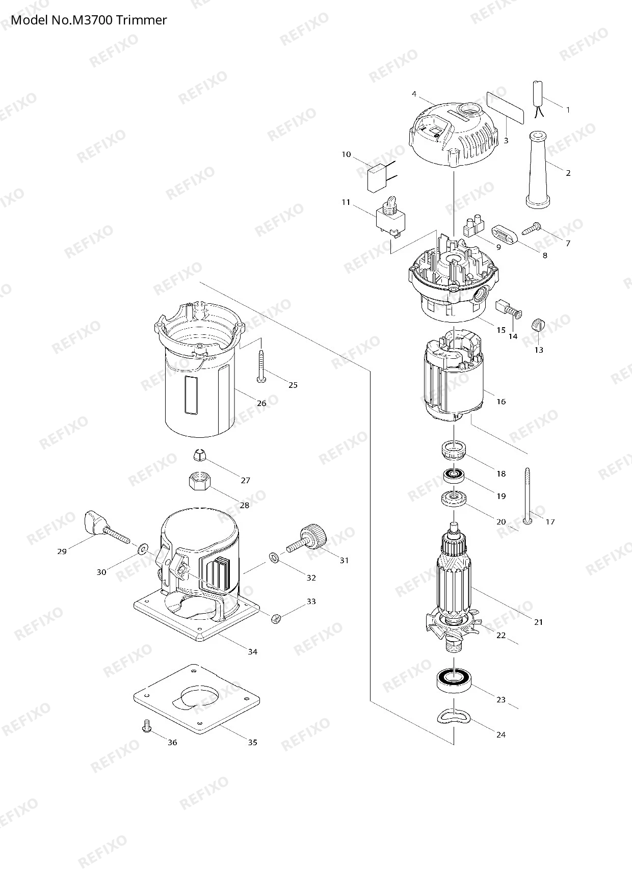 MAKITA M3700 — схема запчастей