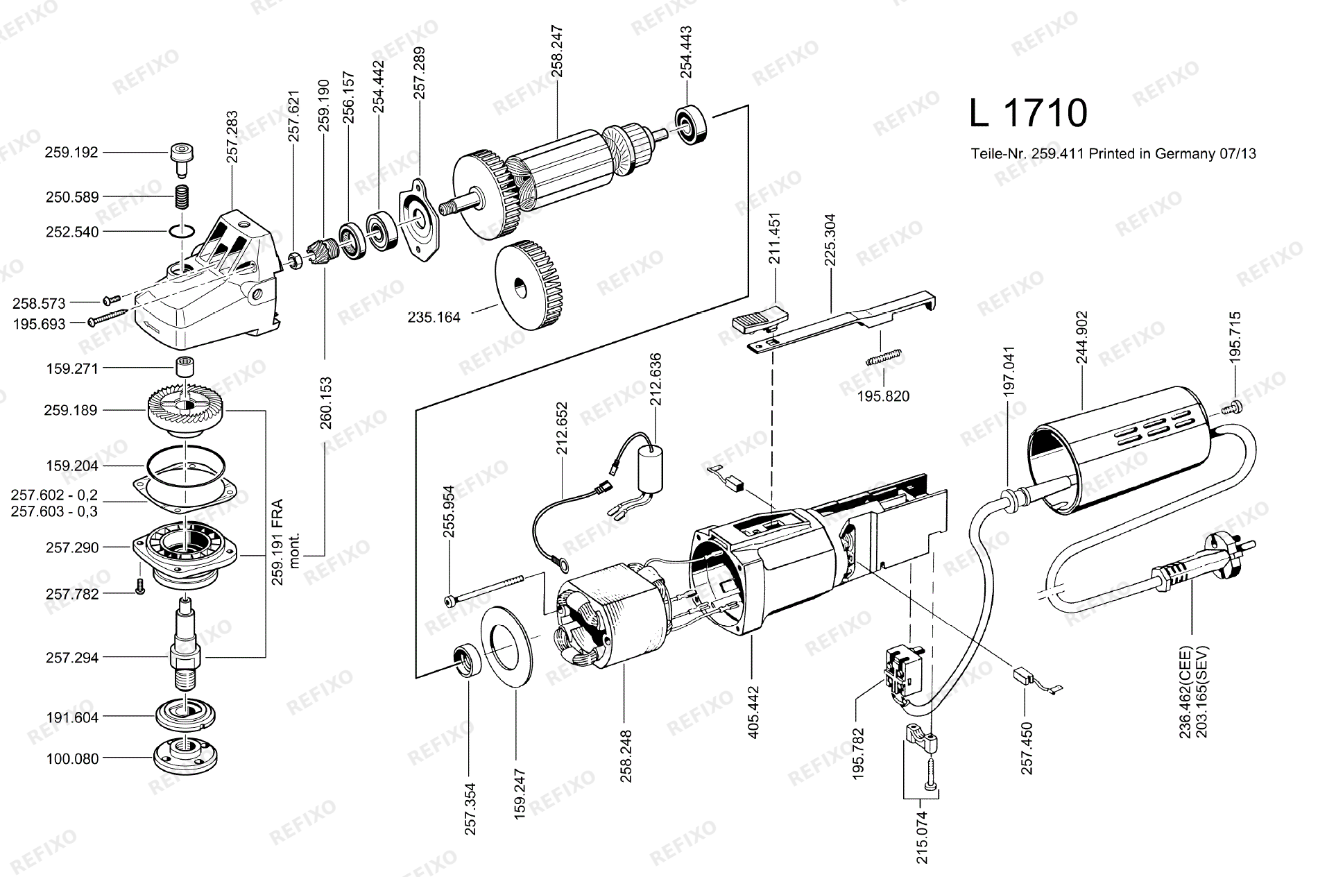 Flex L 1710 Einhandwinkelschleifer ab 07.2013 L1710 — схема запчастей