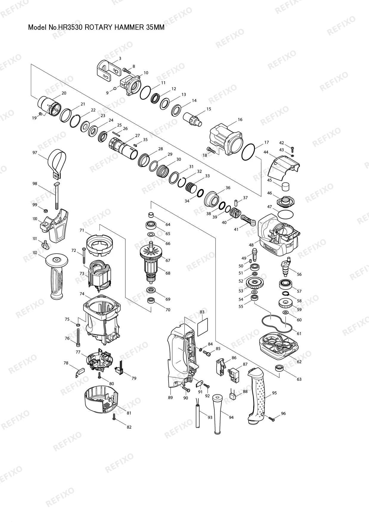 MAKITA HR3530 — схема запчастей