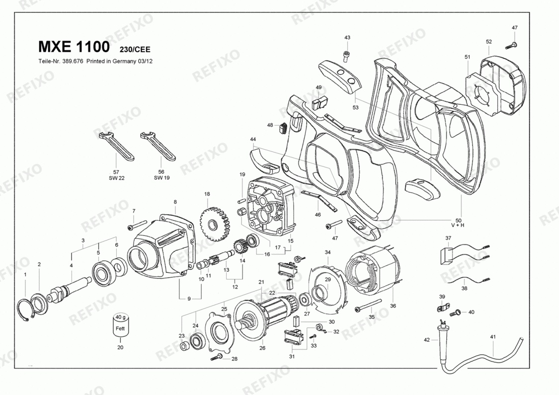 Flex MXE 1100 Kit WR3R - 1080 Watt 1-Gang-Rührer с D 368822 — схема запчастей
