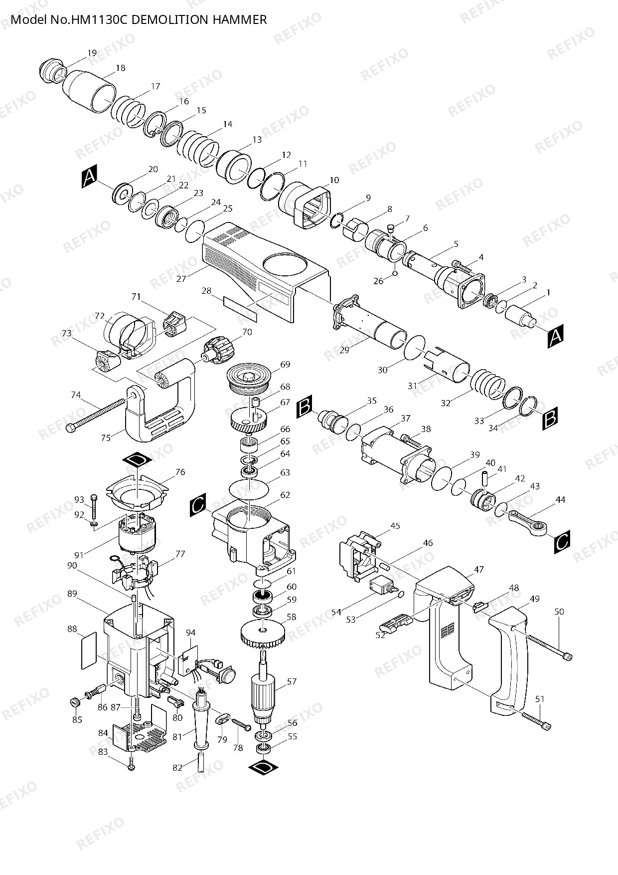 MAKITA HM1130C — схема запчастей