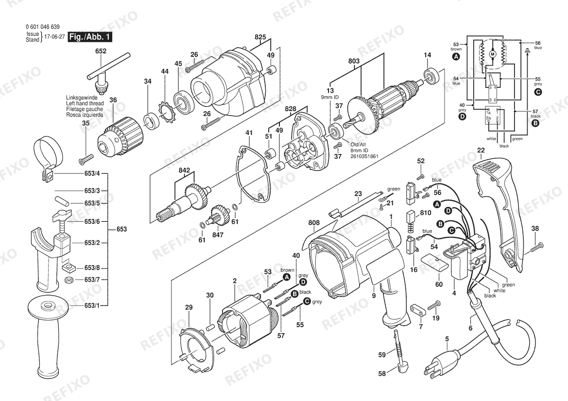 Bosch Дрель 1030VSR | 120 V | 061 - US (0 601 046 639) — схема запчастей