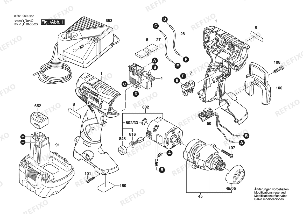 Bosch Schlagschrauber 23612 | 12 V | 061 - US (0 601 909 522) — схема запчастей