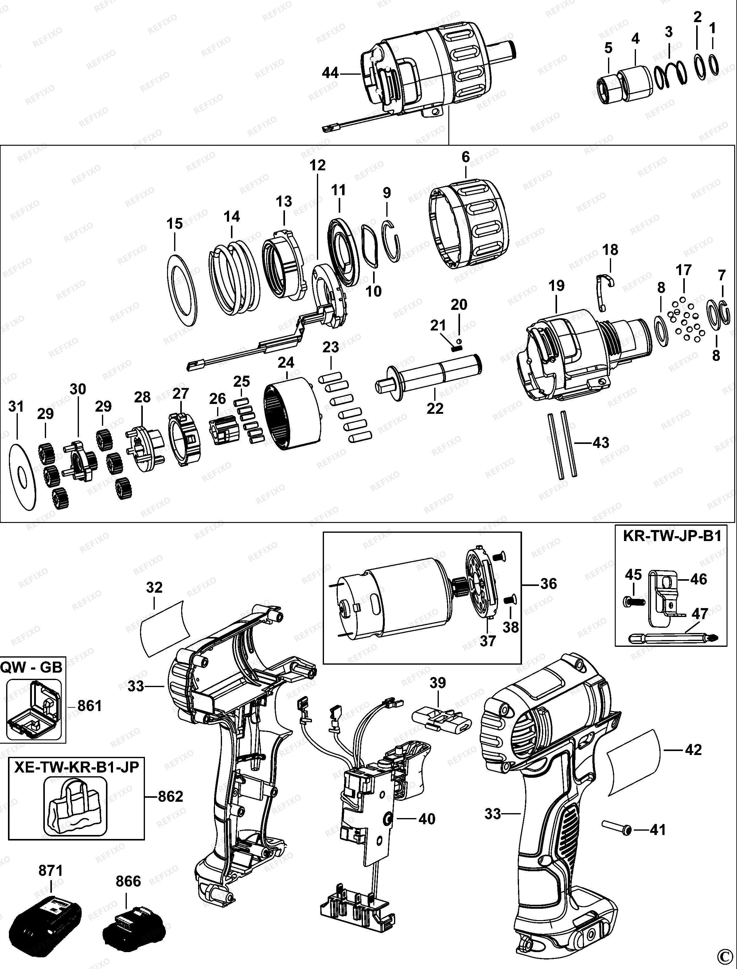 DeWalt ОТВЁРТКА DCF610 — схема запчастей