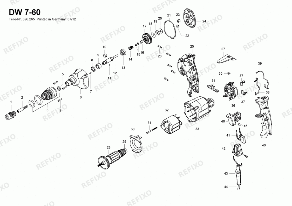 Flex DW 7-60 - Trockenbauschrauber с 6000 Umin 390798 — схема запчастей