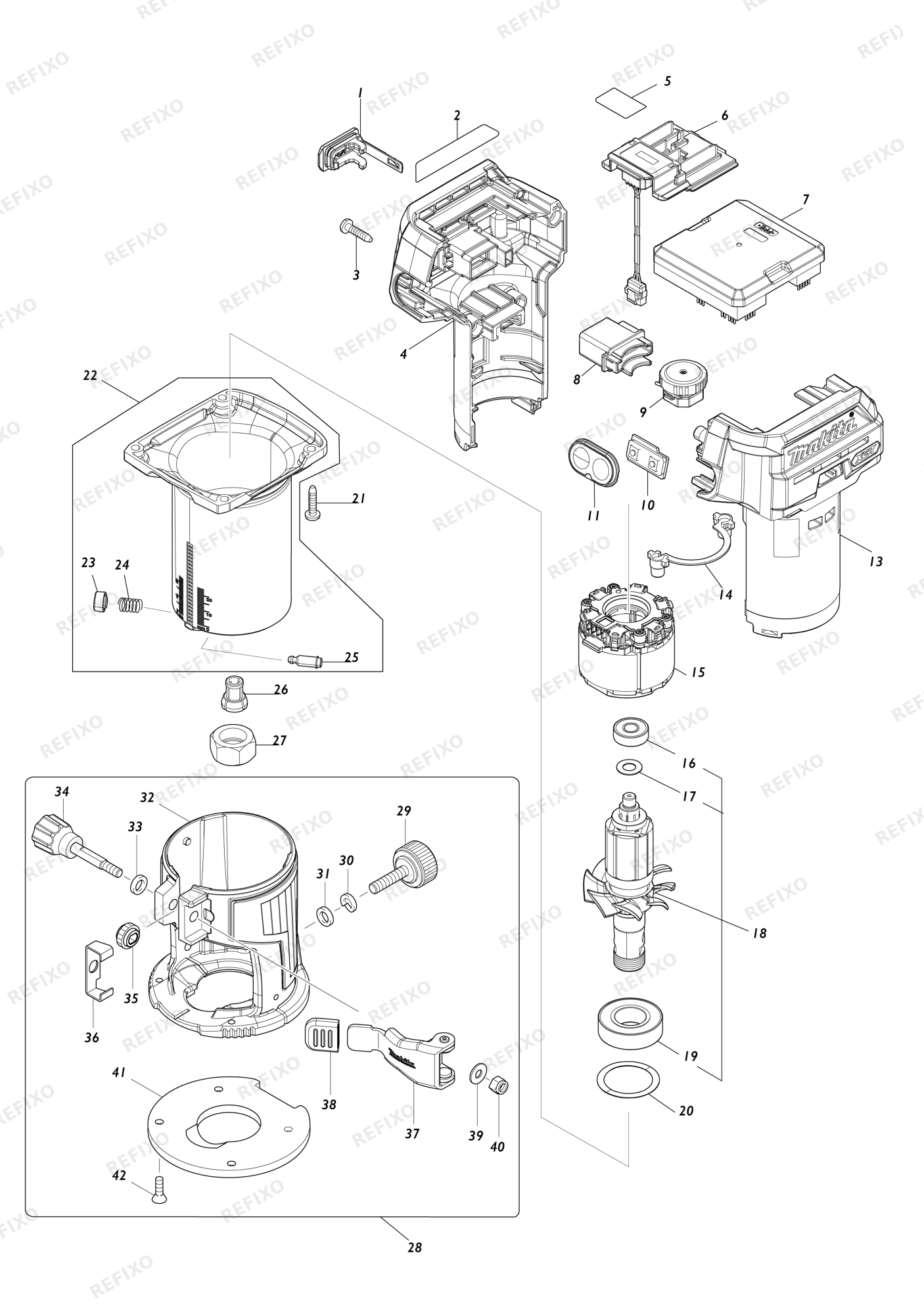 MAKITA RT001G — схема запчастей