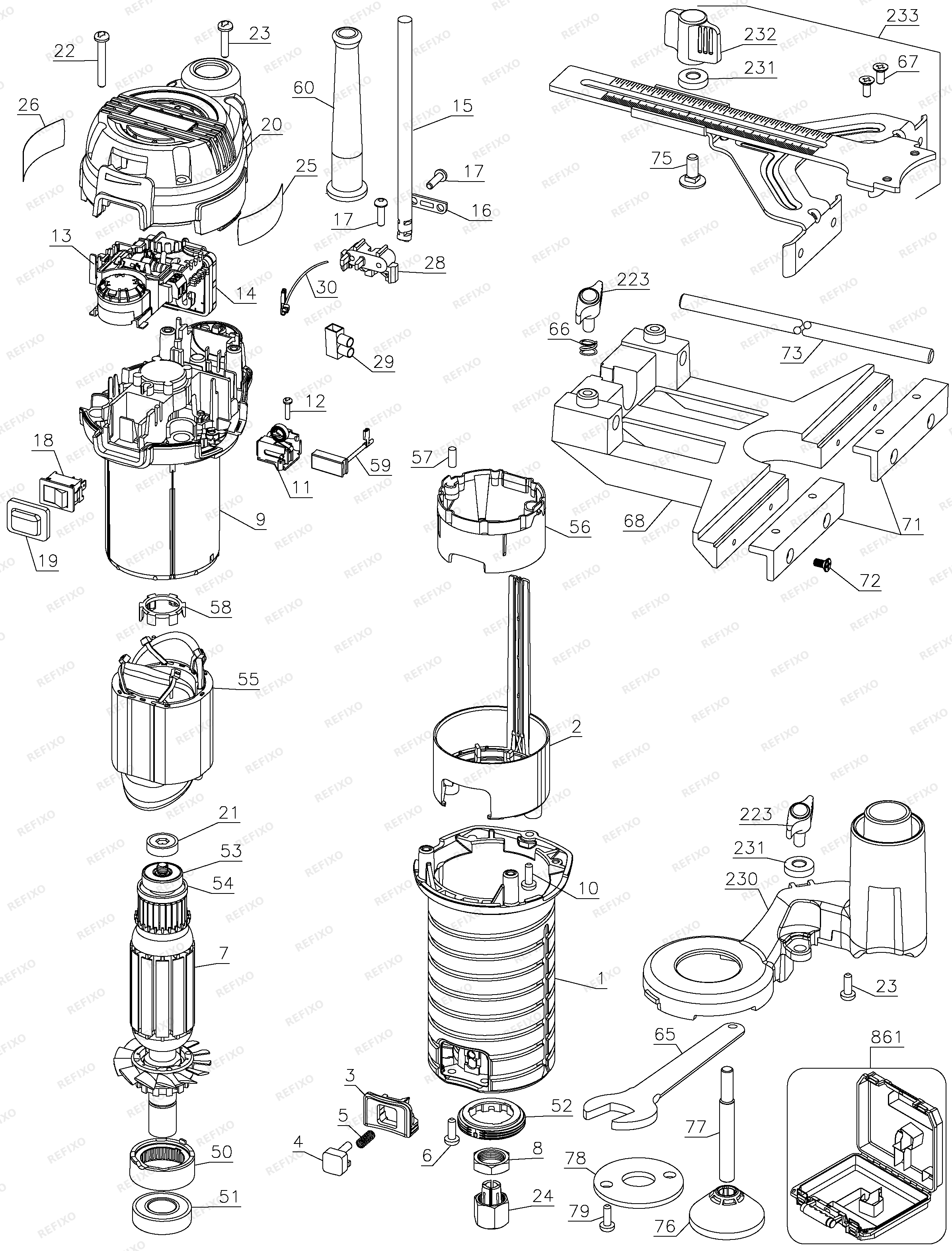 DeWalt PLUNGE BASE COMPACT ROUTE D26203 — схема запчастей