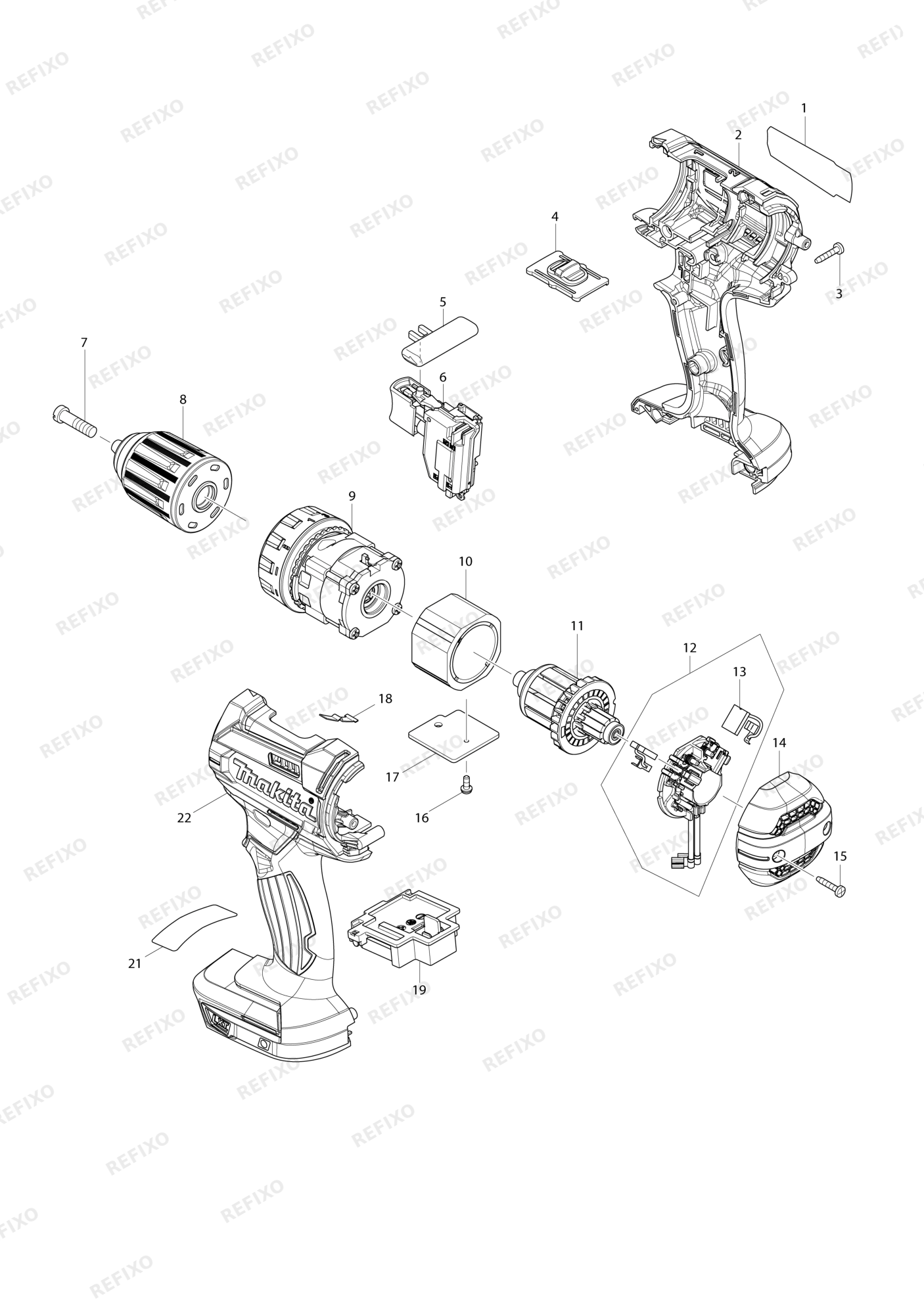 MAKITA DDF482 — схема запчастей