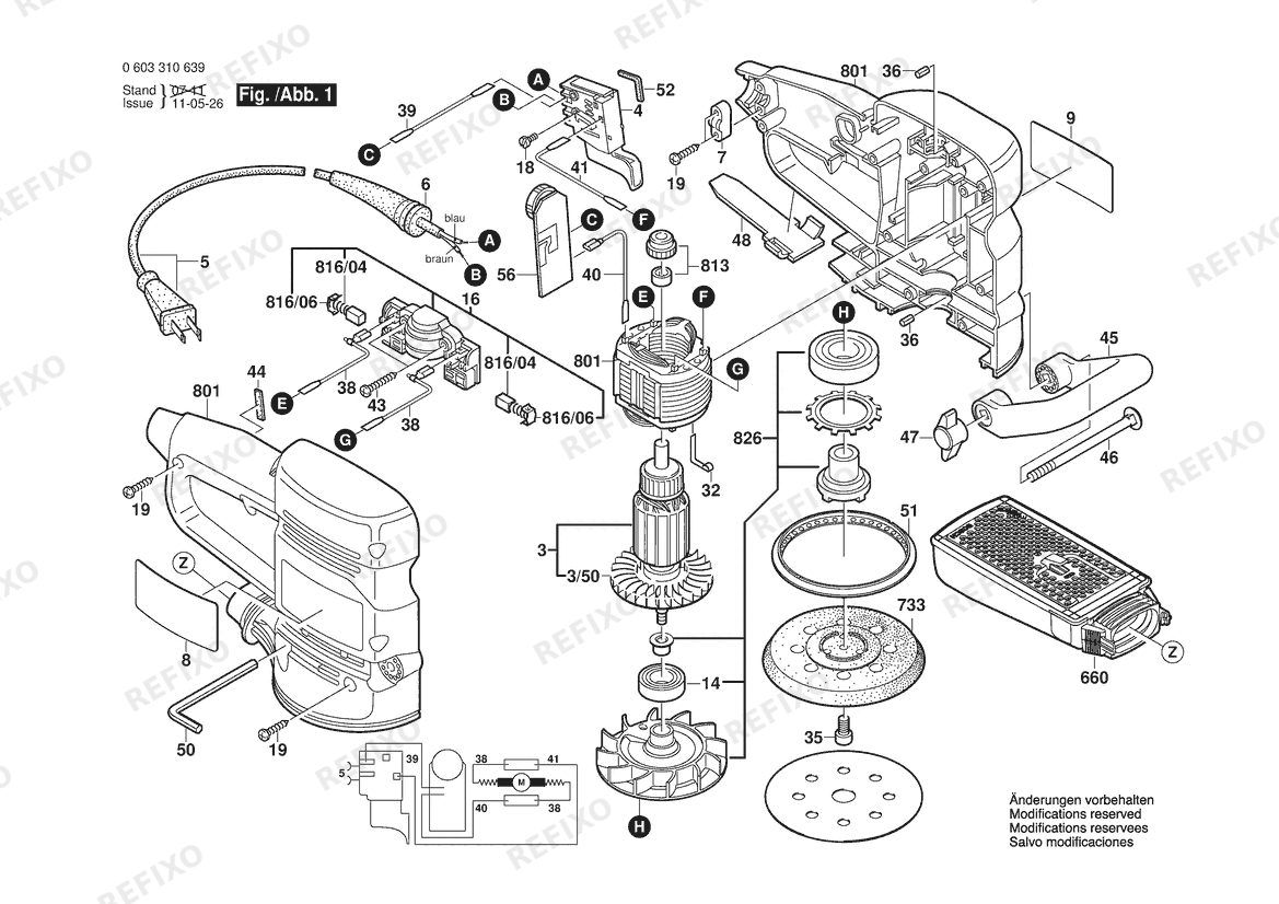 Bosch Эксцентриковая шлифмашина 3107DVS | 120 V | 061 - US (0 603 310 639) — схема запчастей