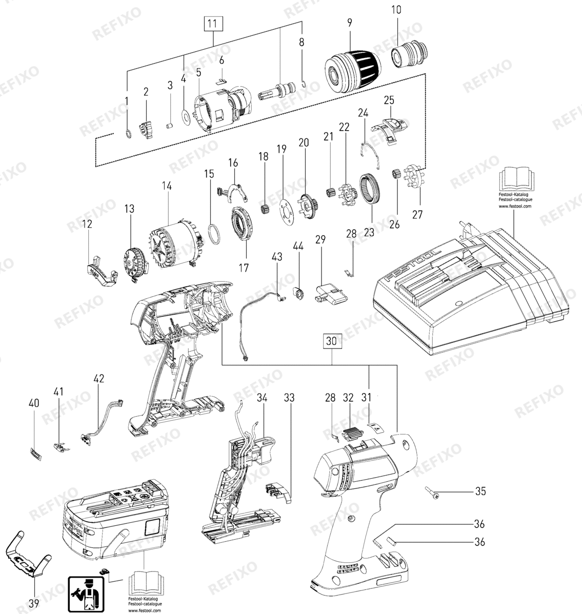 Festool T 123 Li FL - аккумуляторный шуруповёрт 497835 — схема запчастей
