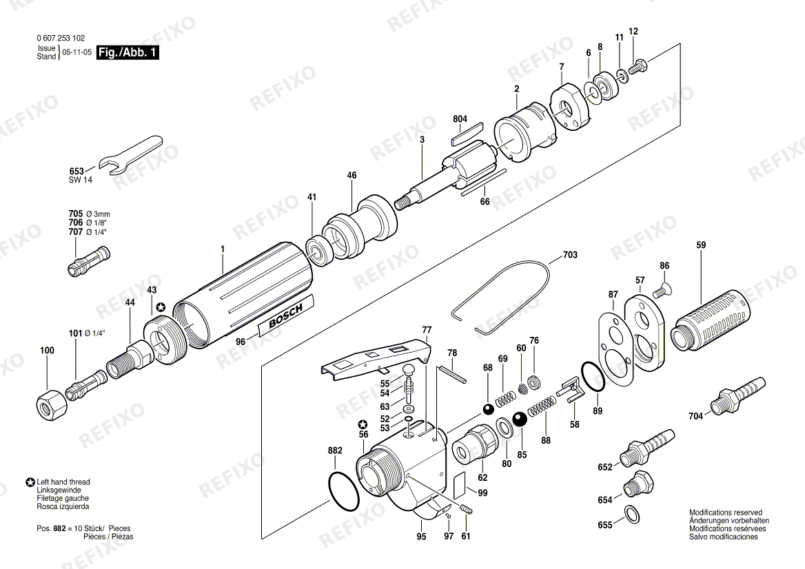 Bosch Pw-Geradschleifer 180 WATT-SERIE (0 607 253 102) — схема запчастей