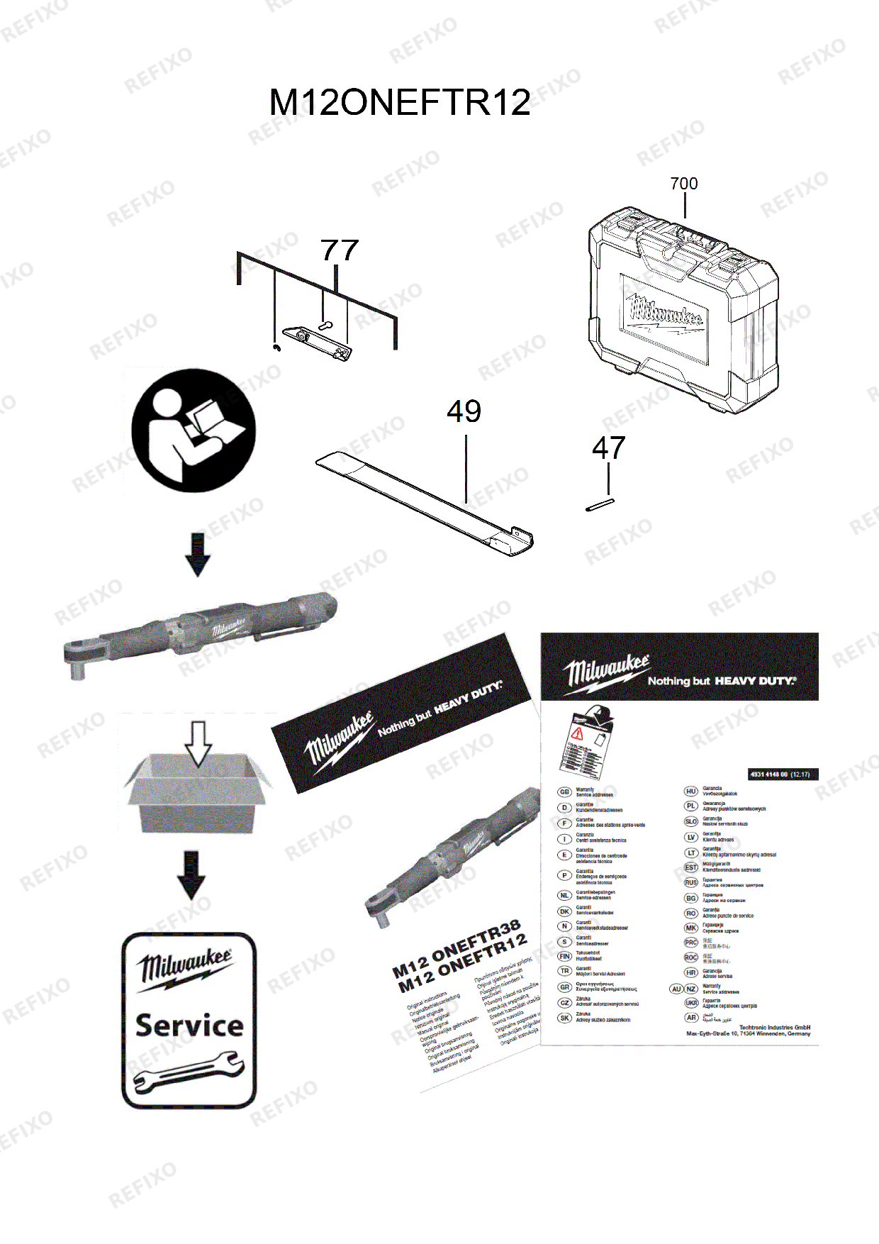 MILWAUKEE M12ONEFTR12 0C 4933464969 4000474248 — схема запчастей