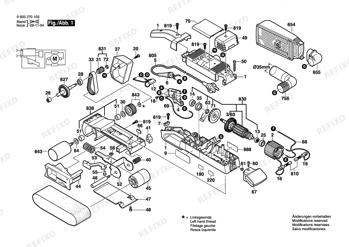 Bosch Ленточная шлифмашина PBS 75 A | 230 V | 004 - CH (0 603 270 132) — схема запчастей