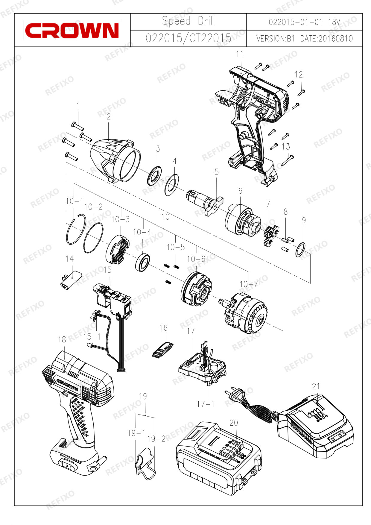 CROWN CT22015HX (до с.н.220....) — схема запчастей