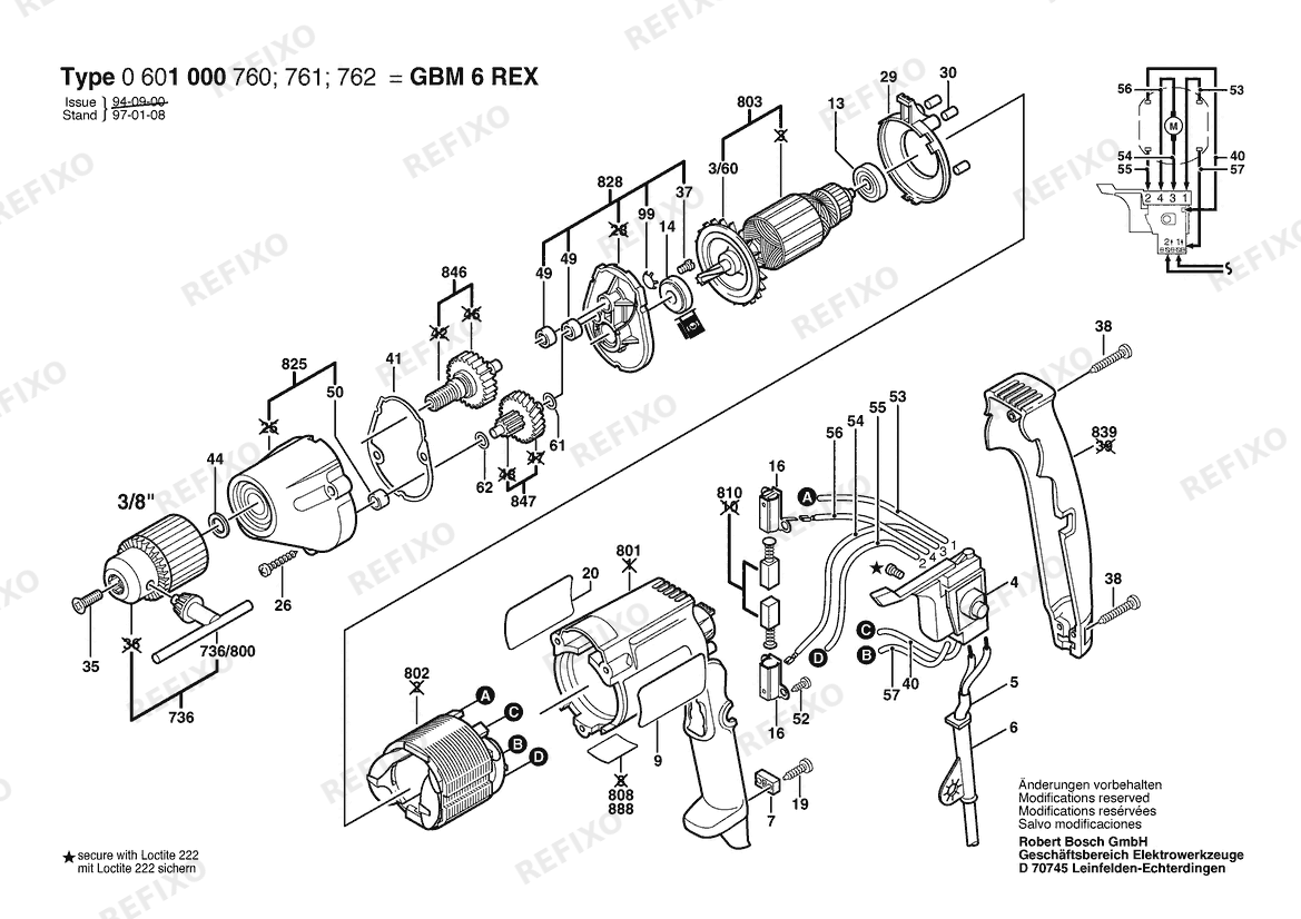 Bosch Дрель DRILL | 115 V | 012 - TW (0 601 000 760) — схема запчастей