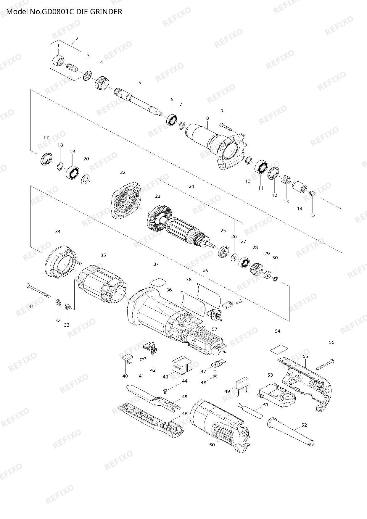 MAKITA GD0801C — схема запчастей