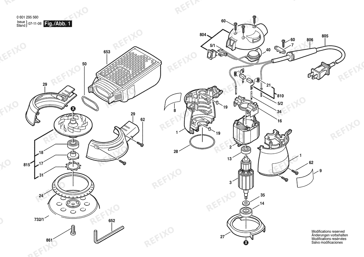 Bosch Эксцентриковая шлифмашина 1893DVS | 120 V | 061 - US (0 601 295 560) — схема запчастей