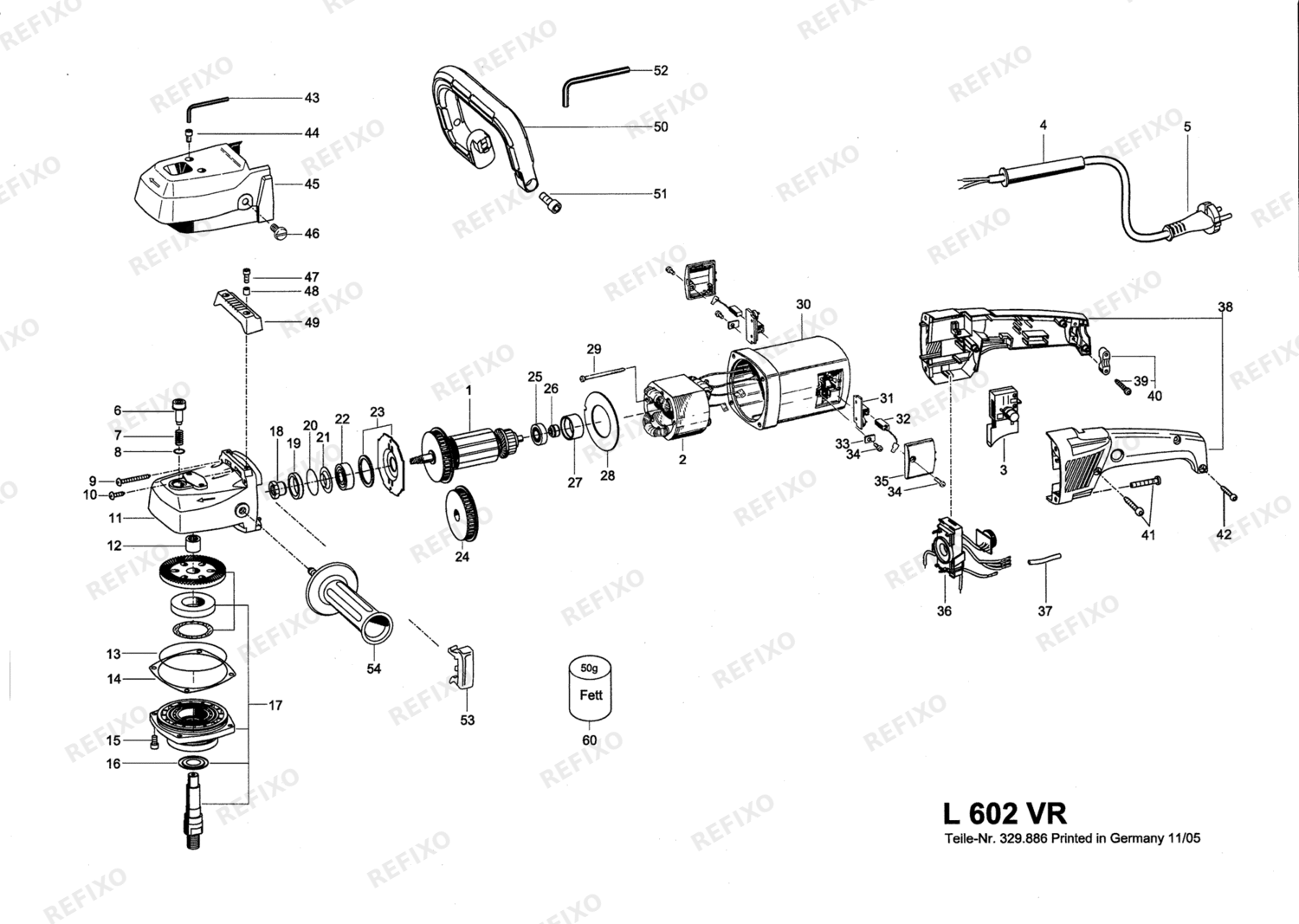 Flex L 602 VR набор - Polierer с variabler Drehzahl и 329819 — схема запчастей