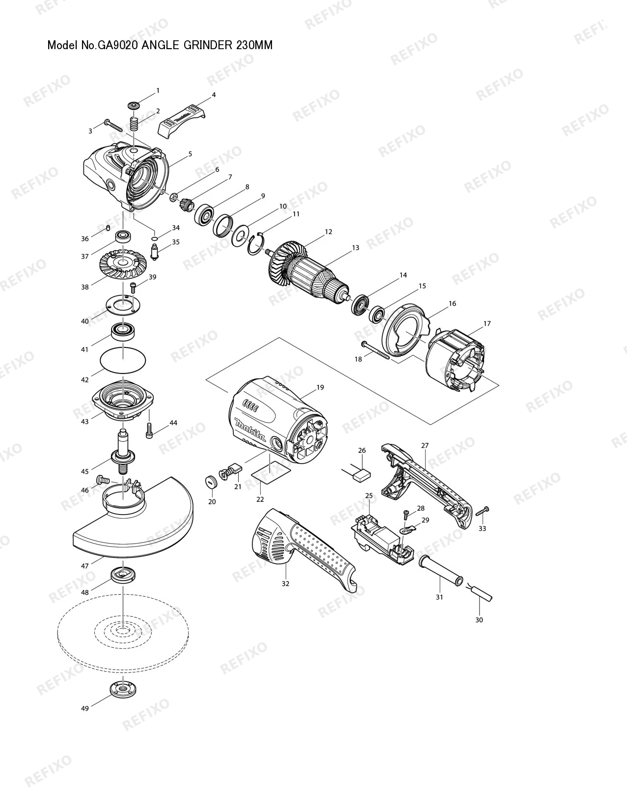 MAKITA GA9020F — схема запчастей