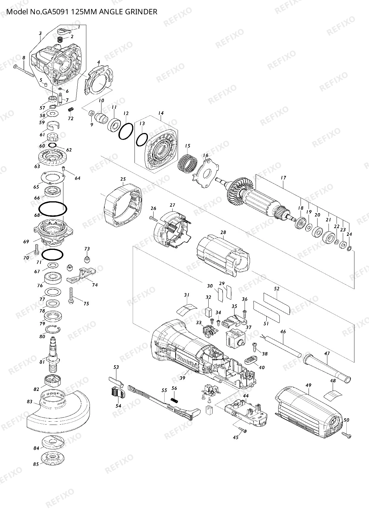 MAKITA GA5091 — схема запчастей