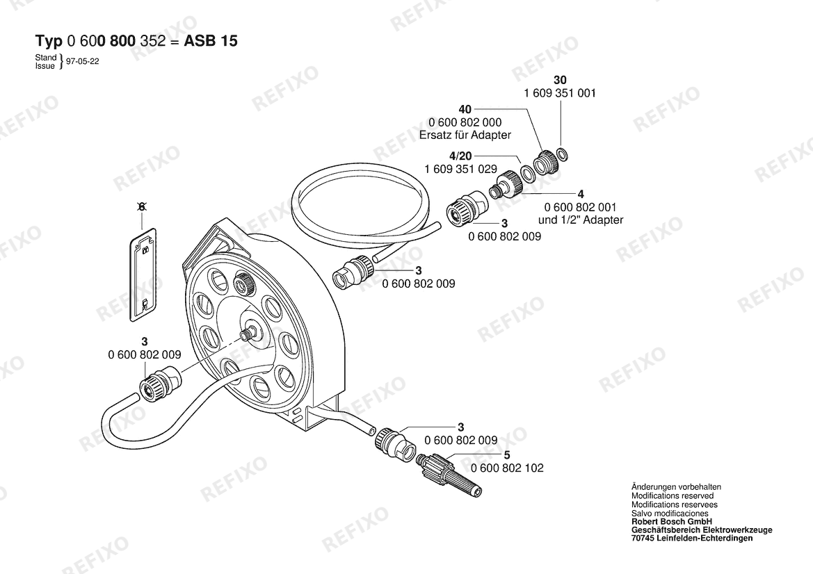 Bosch Schlauchkassette ASB 15 (0 600 800 352) — схема запчастей