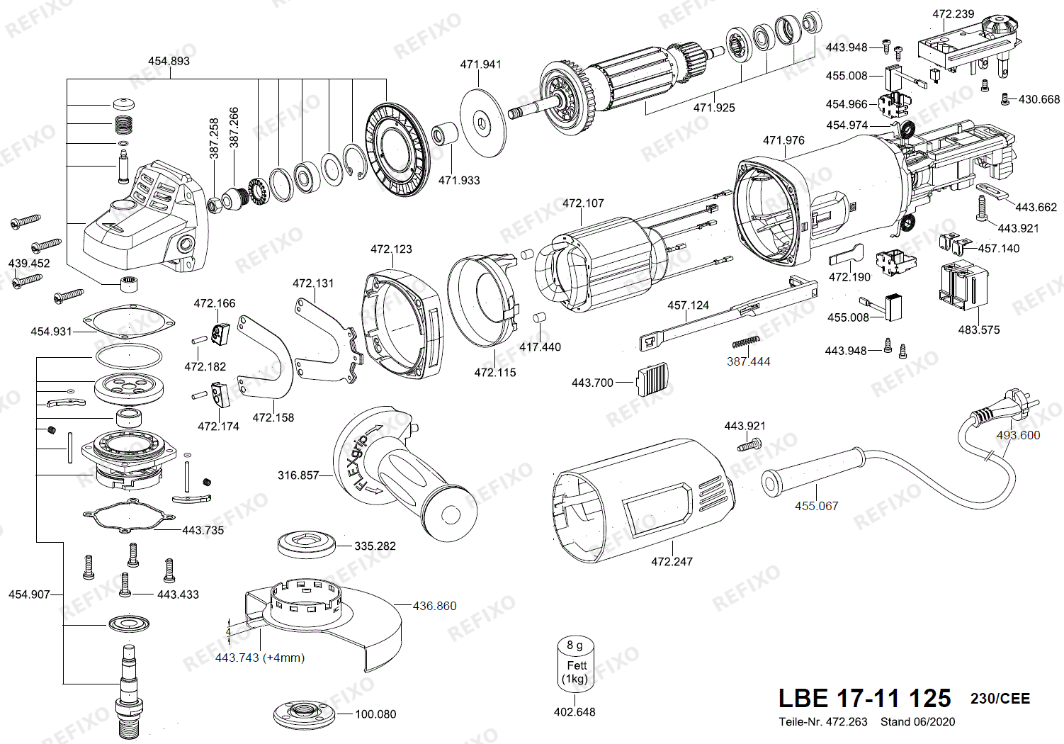 Flex LBE 17-11 125 - угловая шлифмашина LBE17-11-125 — схема запчастей