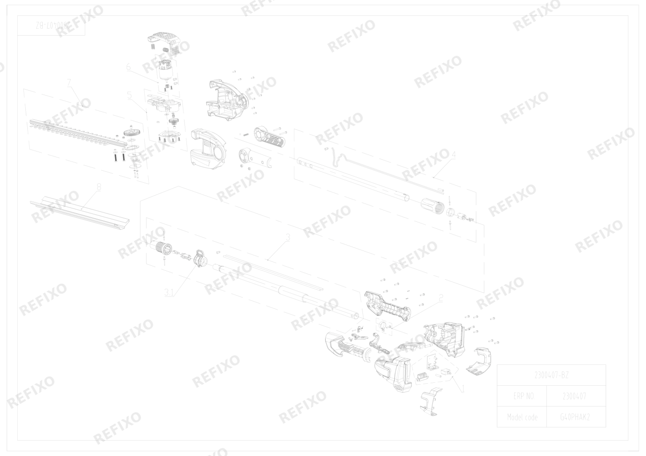 Greenworks 2300407-Exploded view — схема запчастей