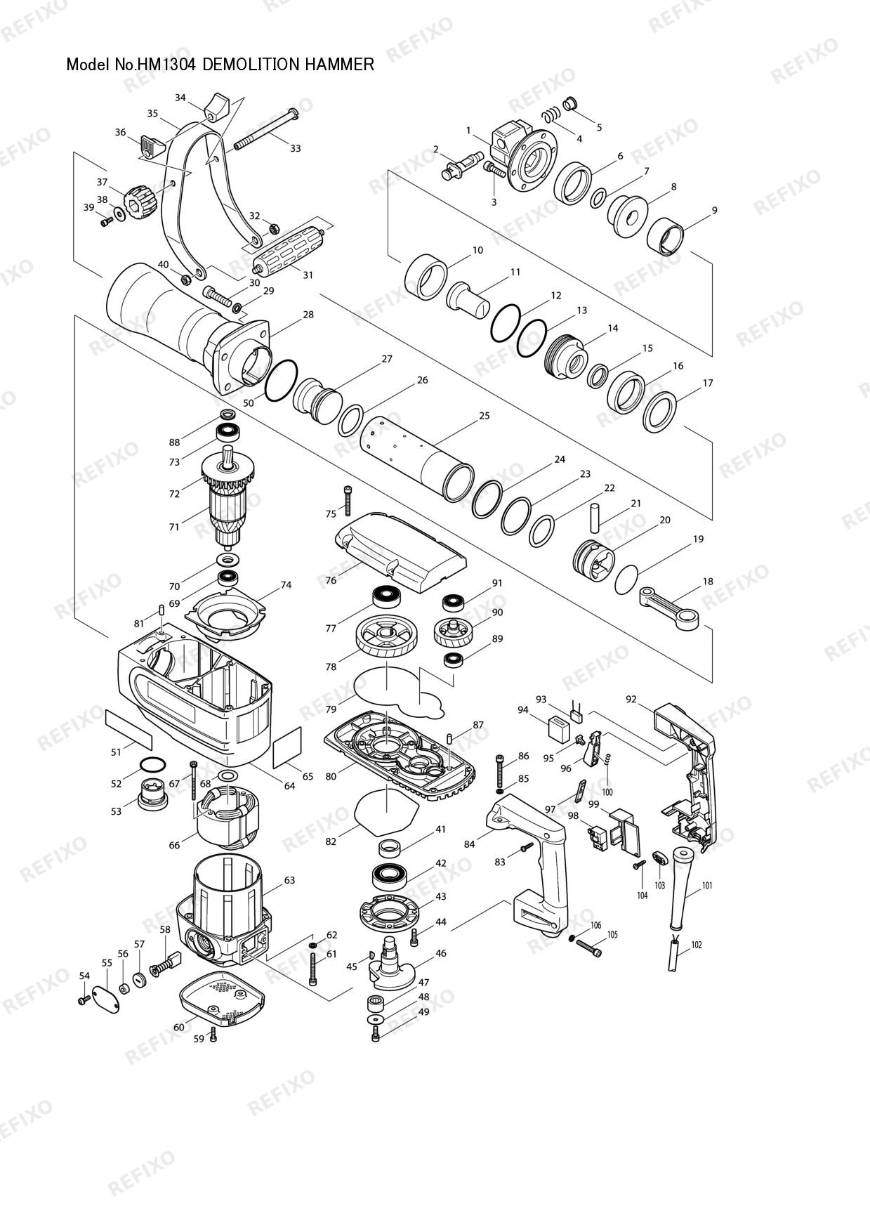MAKITA HM1304 — схема запчастей