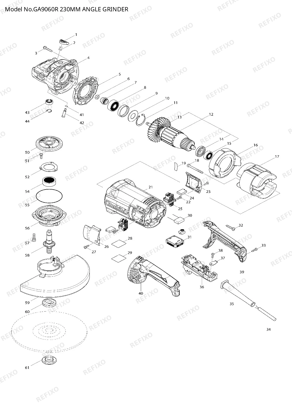 MAKITA GA9060R — схема запчастей