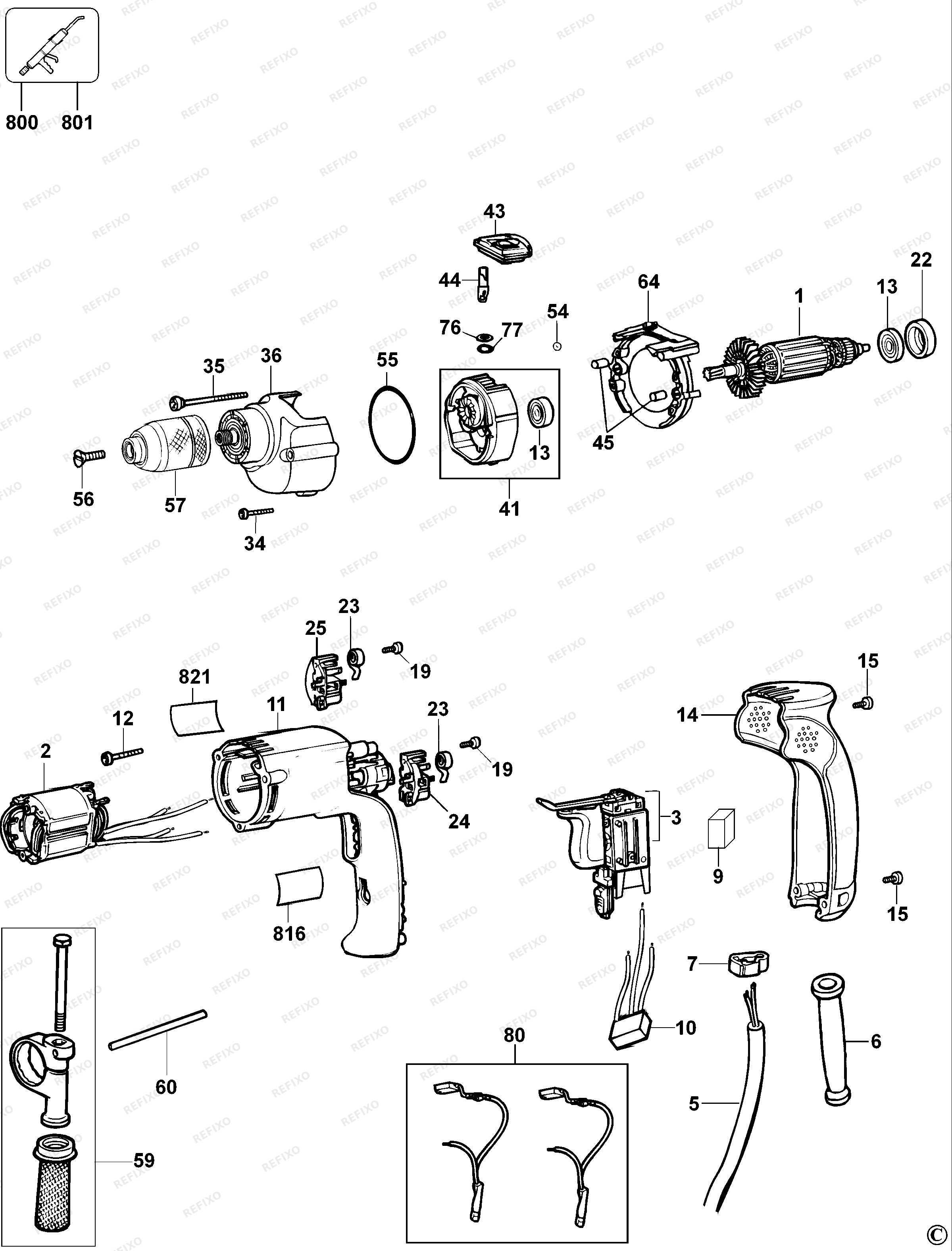 DeWalt ДРЕЛЬ D21717 — схема запчастей