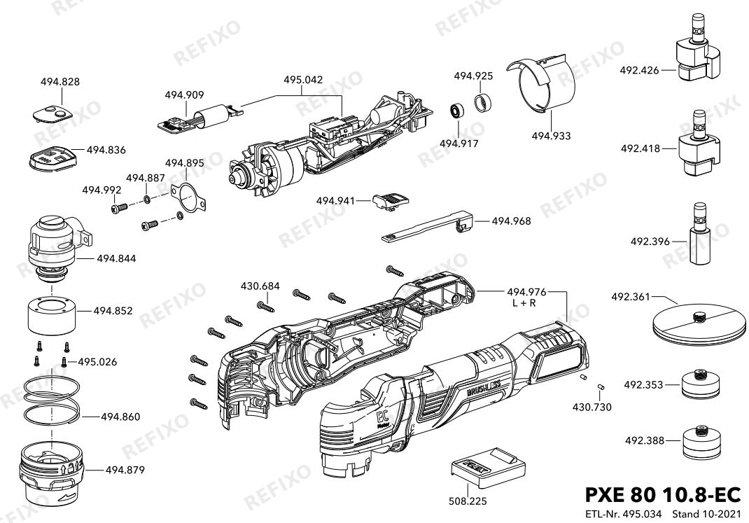 Flex PXE 80 10.8-EC2.5 набор — схема запчастей