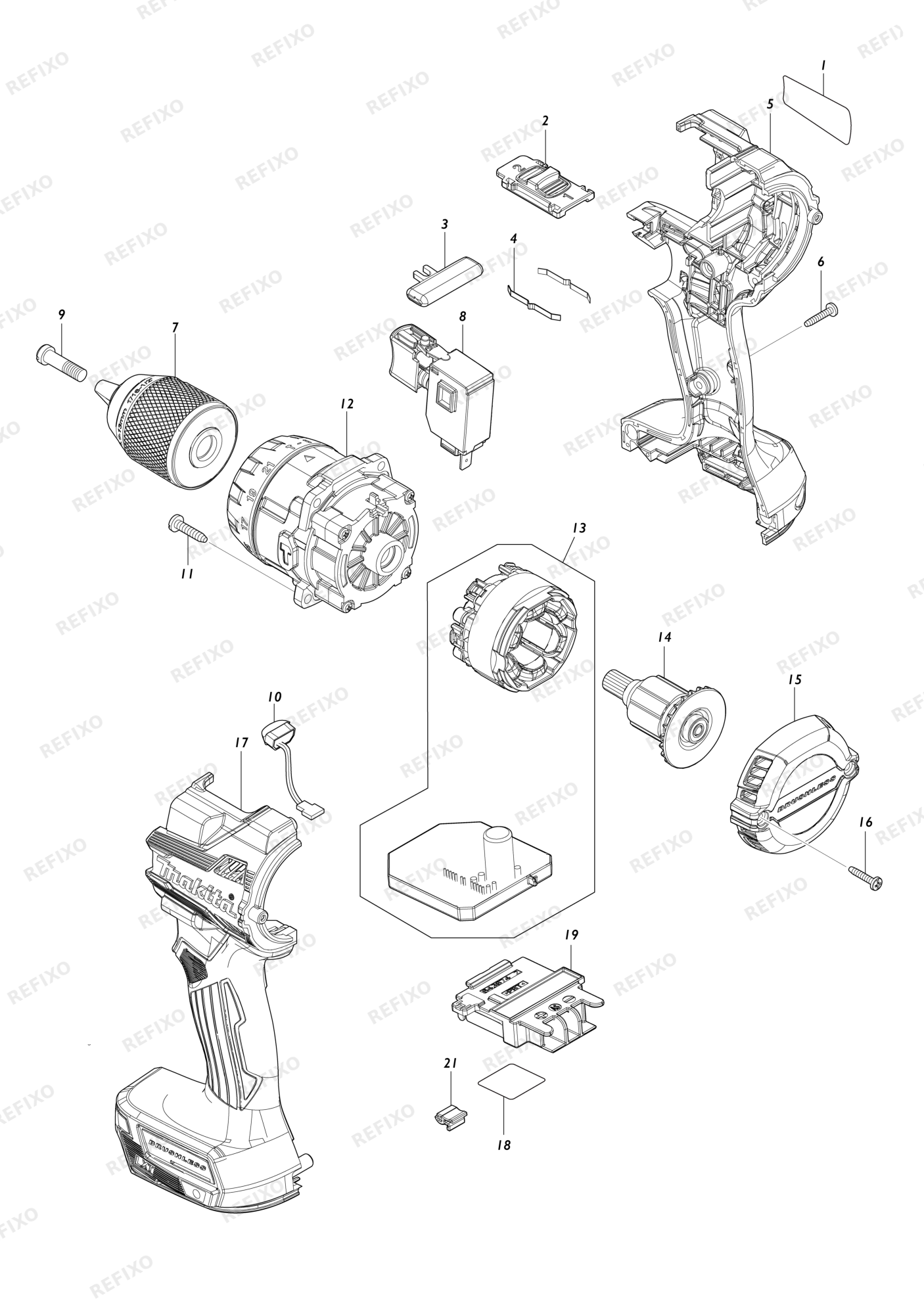 MAKITA DHP489 — схема запчастей