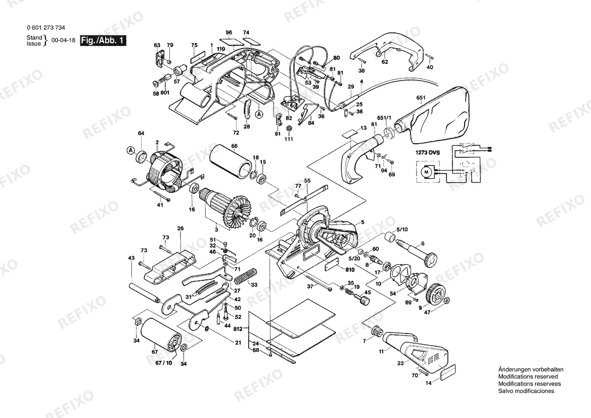 Bosch Ленточная шлифмашина GBS 100 AE | 115 V | 061 - US (0 601 273 734) — схема запчастей