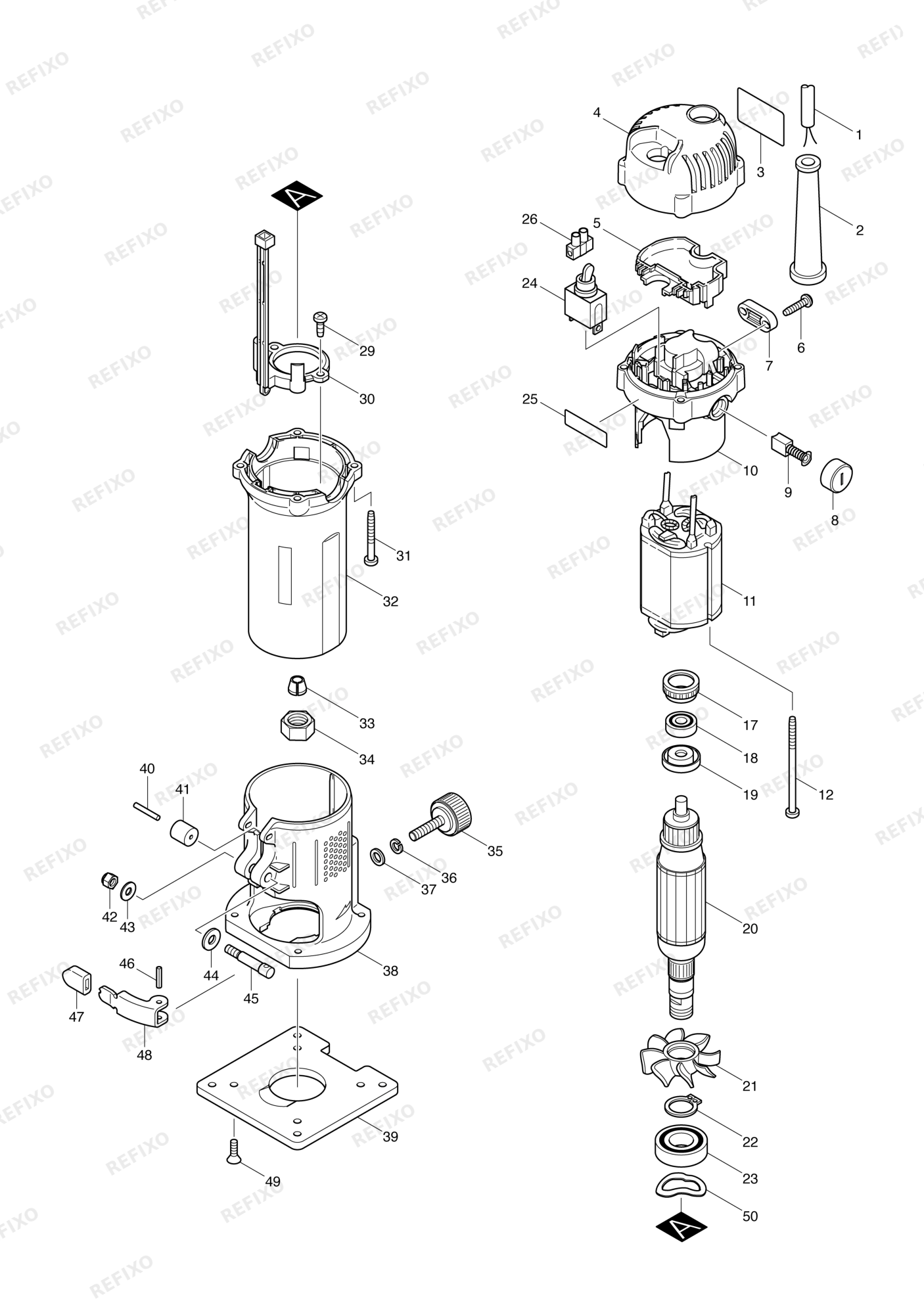 MAKITA 3707 — схема запчастей