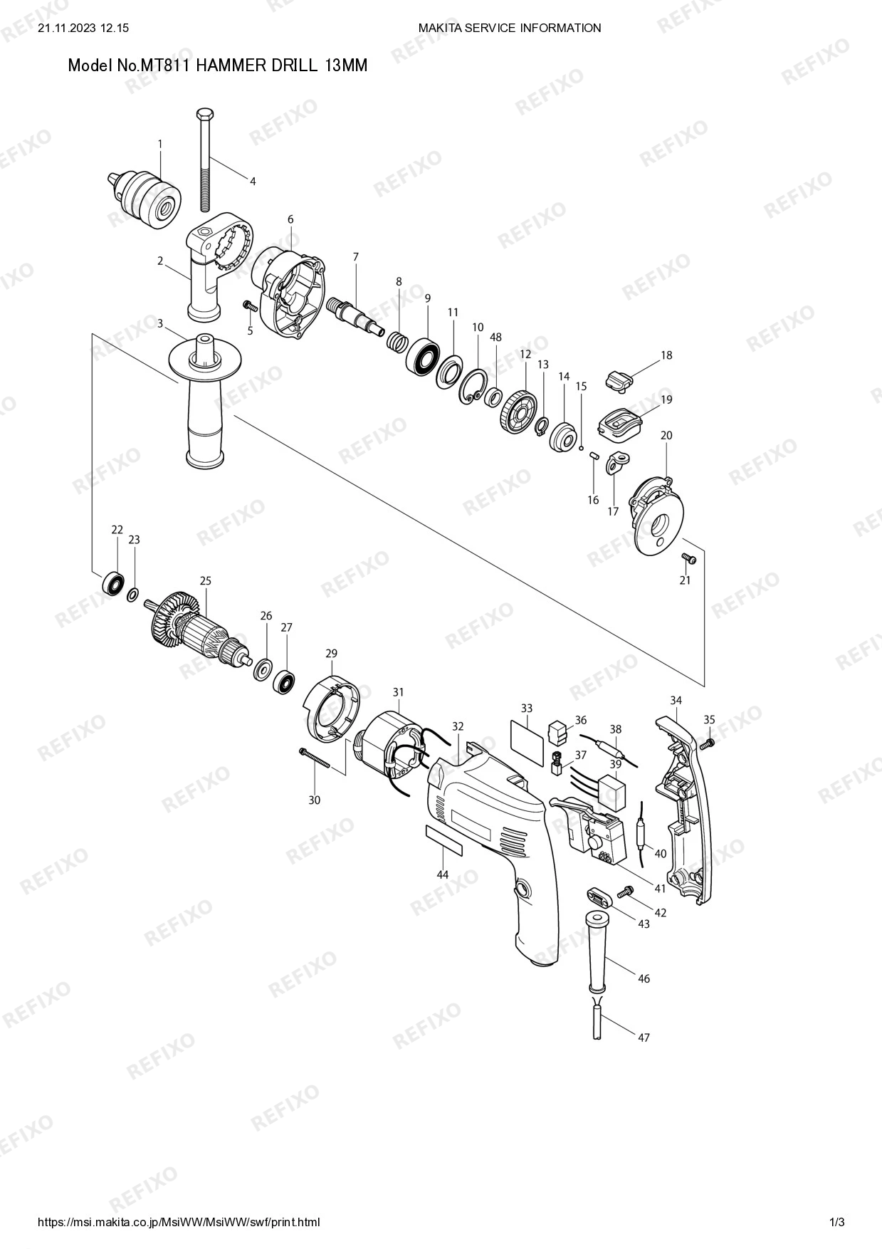 MAKITA MT811 — схема запчастей