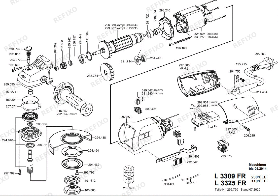 Flex L 3309 FR 230CEE Fixtec — схема запчастей