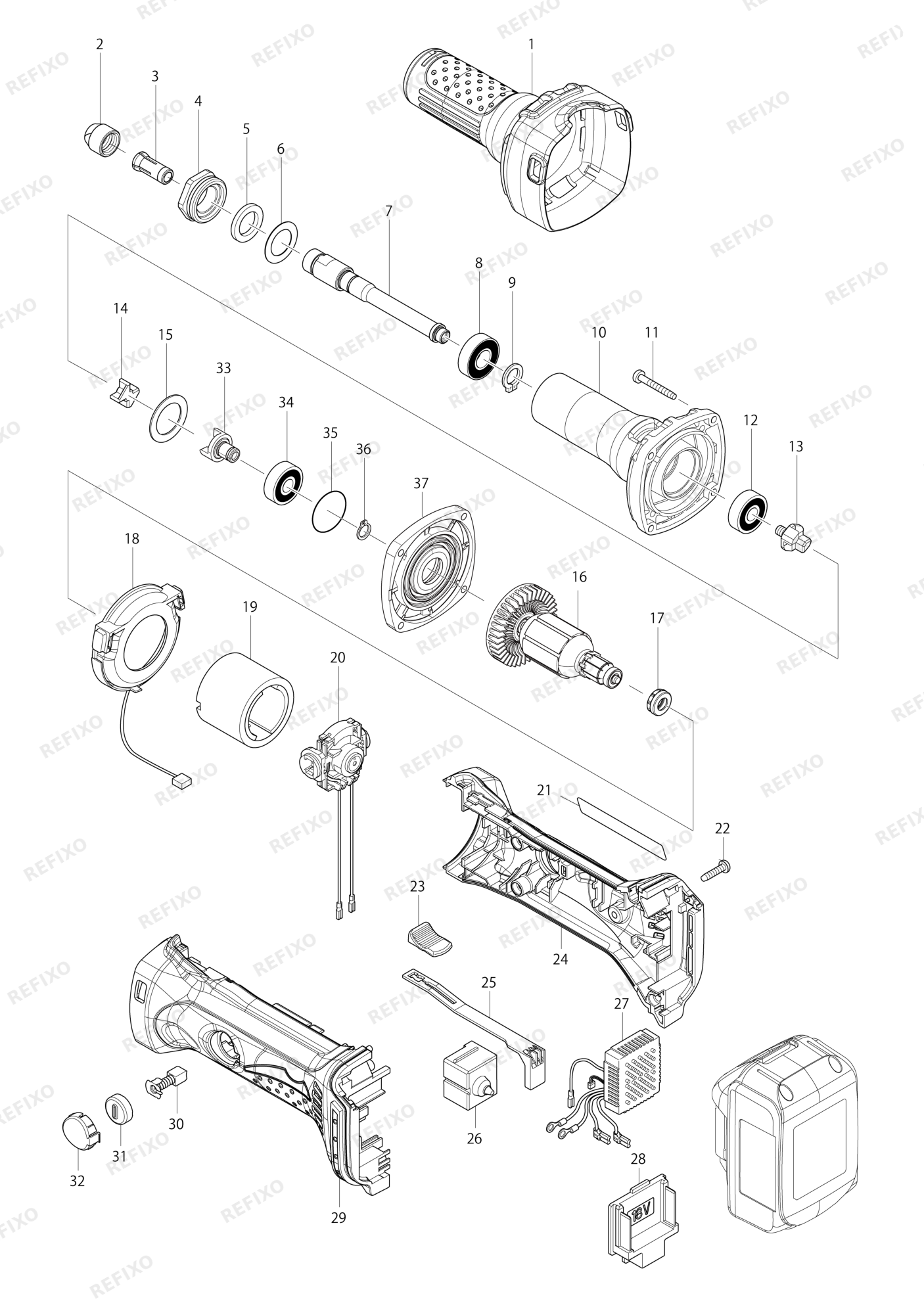 MAKITA DGD800 — схема запчастей