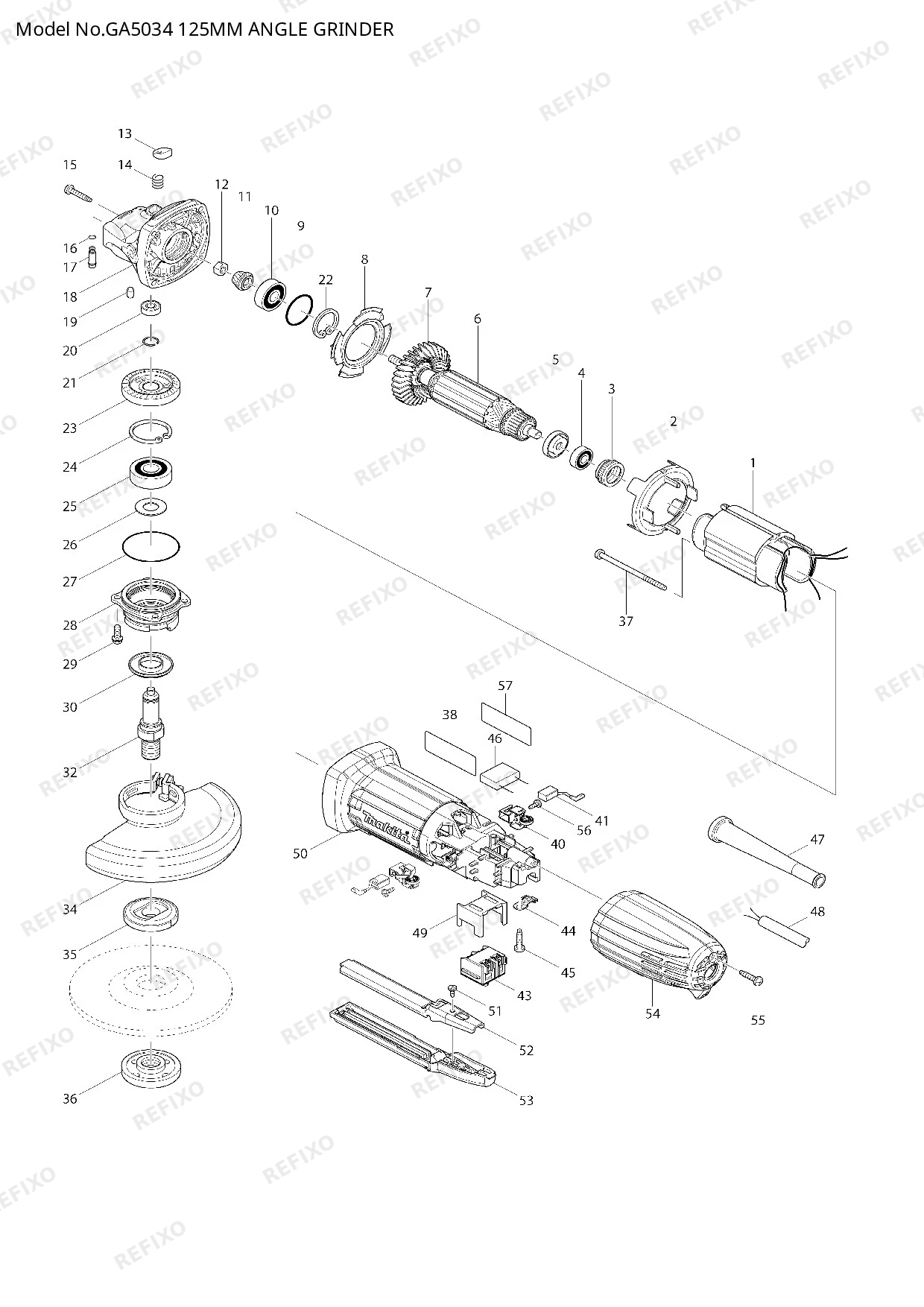 MAKITA GA5034 — схема запчастей